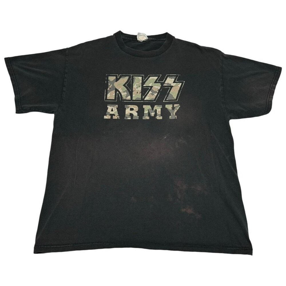Vintage Vinyl KISS‎ Army Spell Out Camouflage Distressed Shirt Adult Large